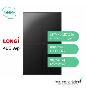 Moduł fotowoltaiczny Longi 465Wp LR7-54HVBB-465 (Full Black, N-Type, Bifacial Hi-MO X10)