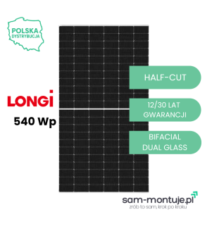 Moduł fotowoltaiczny Longi 540Wp (bifacial, srebrna rama)